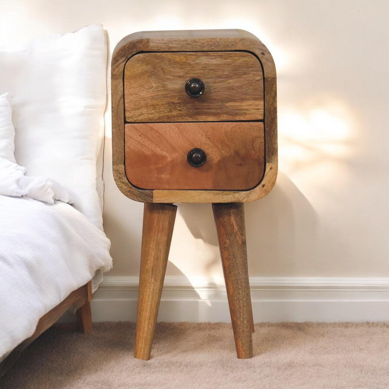 Extra Mini Curved Oak-ish Bedside Table