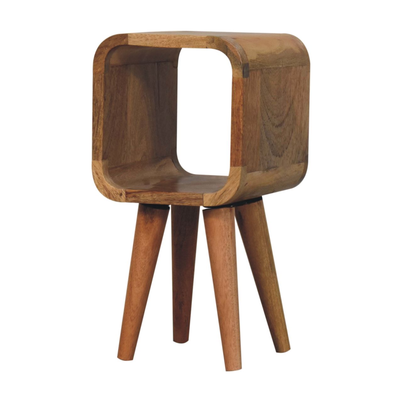 Extra Mini Minimalist Open Curved Oak-ish Bedside Table | Open Shelf