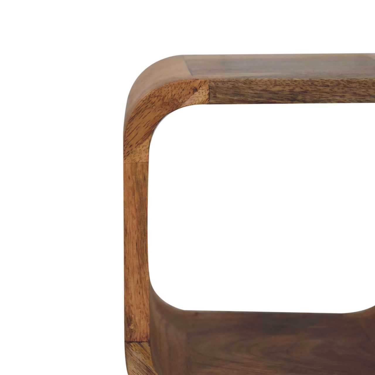 Extra Mini Minimalist Open Curved Oak-ish Bedside Table | Open Shelf