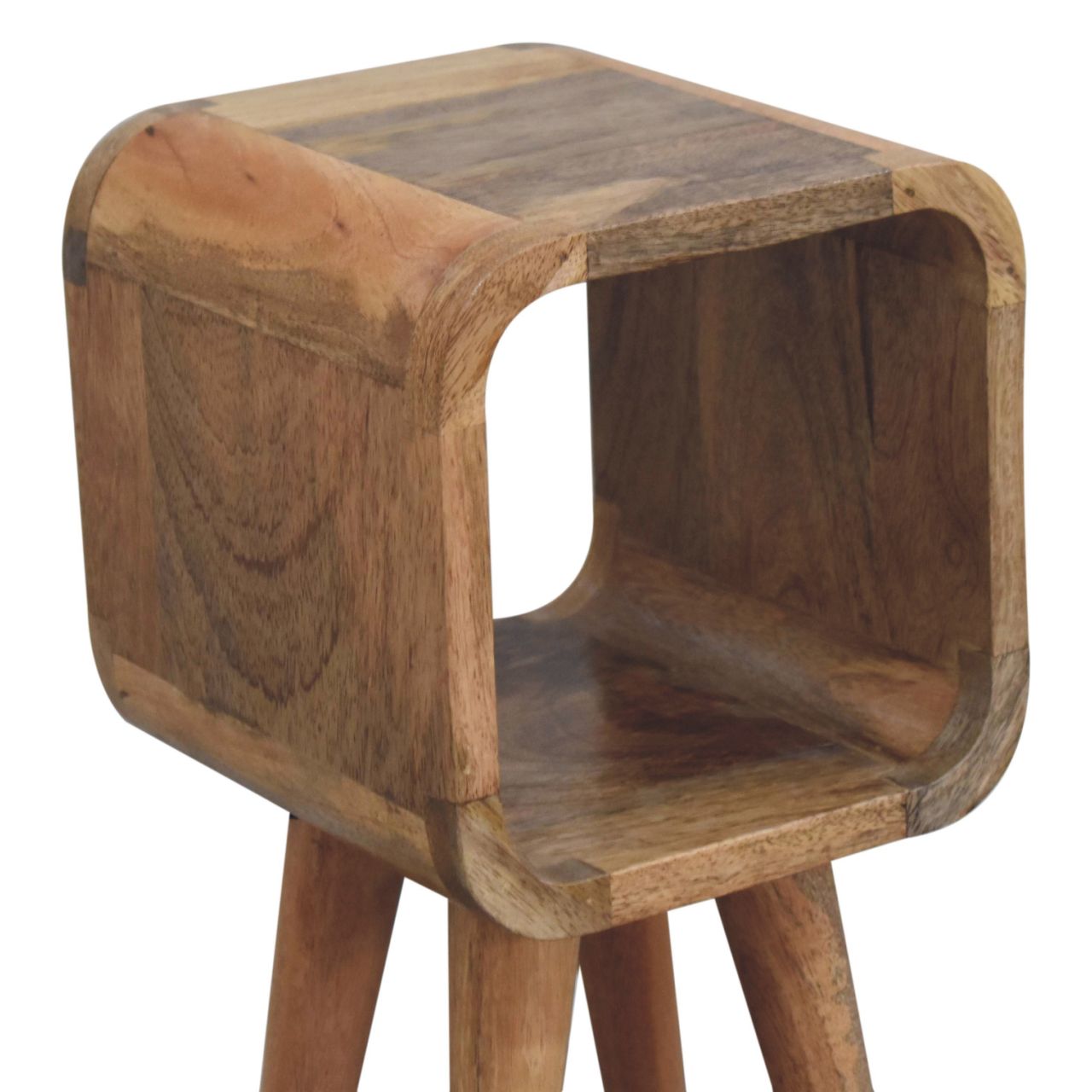 Extra Mini Minimalist Open Curved Oak-ish Bedside Table | Open Shelf