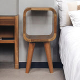 Extra Mini Minimalist Open Curved Oak-ish Bedside Table | Open Shelf