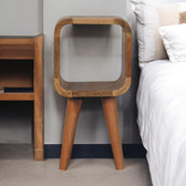 Extra Mini Minimalist Open Curved Oak-ish Bedside Table | Open Shelf