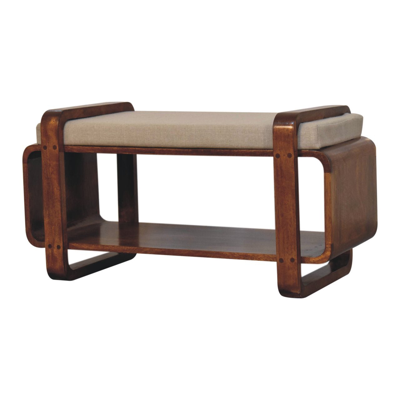 Loop Chestnut Bench | Linen Open Shelf