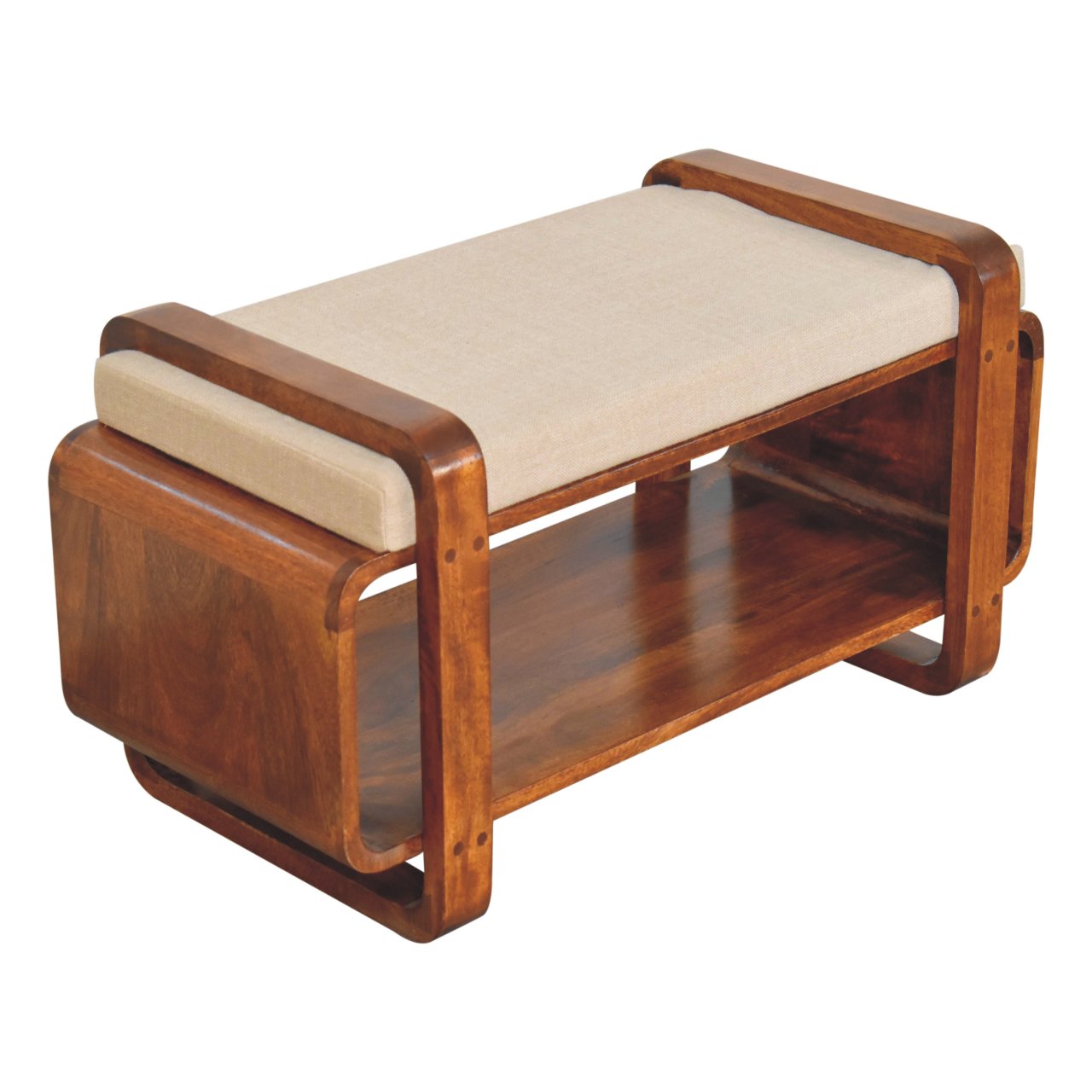 Loop Chestnut Bench | Linen Open Shelf