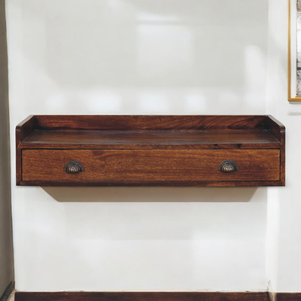 Belmont Wall-Mounted Console Shelf Chest of Drawers | Chestnut Mango Wood