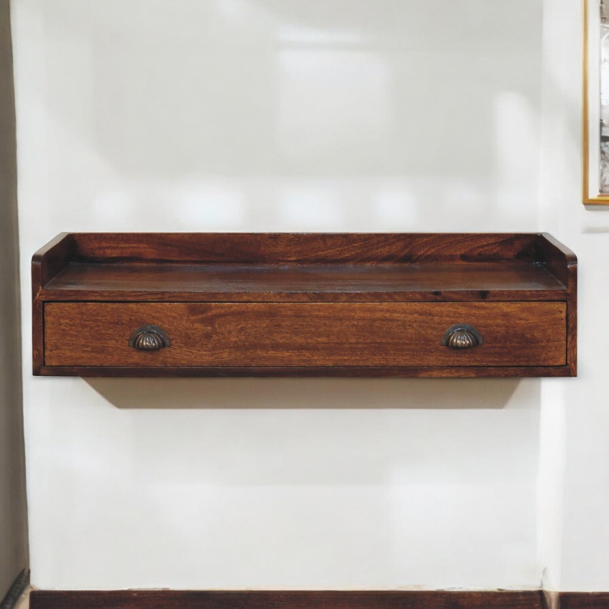 Belmont Wall-Mounted Console Shelf Chest of Drawers | Chestnut Mango Wood