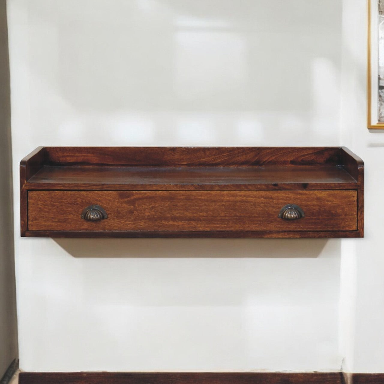 Belmont Wall-Mounted Console Shelf Chest of Drawers | Chestnut Mango Wood