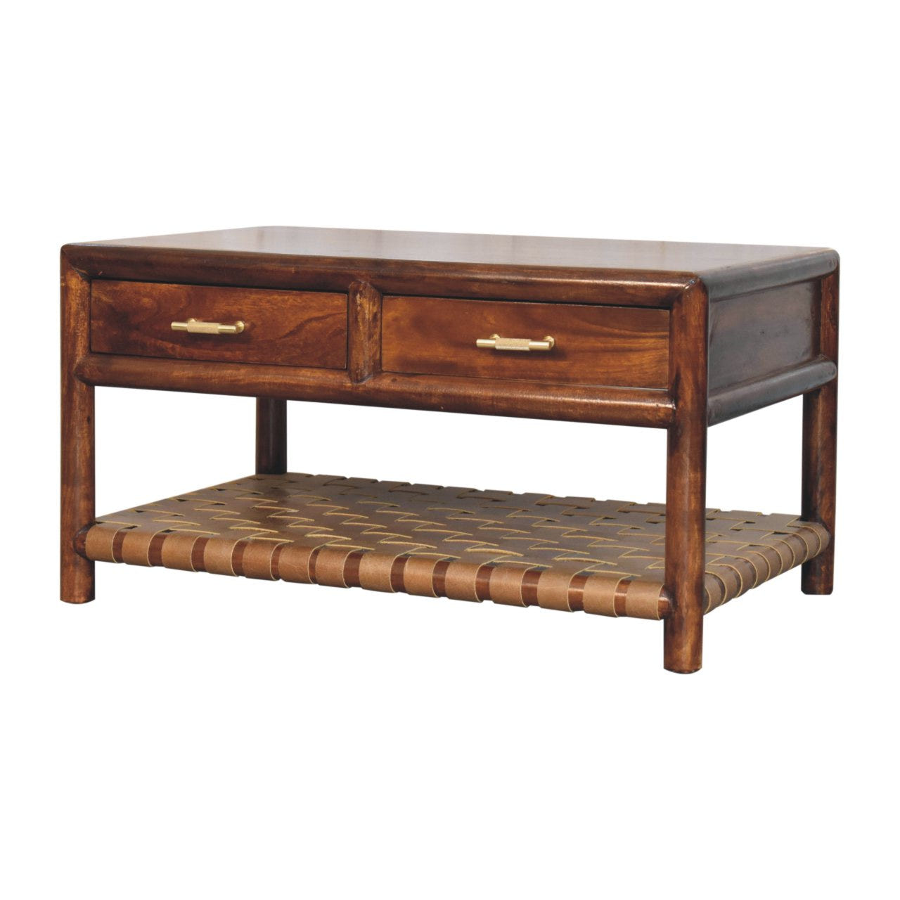 Regency Woven Console Table with 4-Drawers Chest of | Chestnut Solid Mango Wood