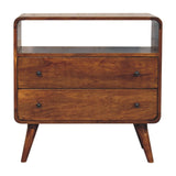 Curved Nordic Charm Chest of Drawers | Chestnut Solid Mango Wood Open Shelf Default Title