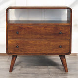 Curved Nordic Charm Chest of Drawers | Chestnut Solid Mango Wood Open Shelf