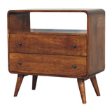 Curved Nordic Charm Chest of Drawers | Chestnut Solid Mango Wood Open Shelf