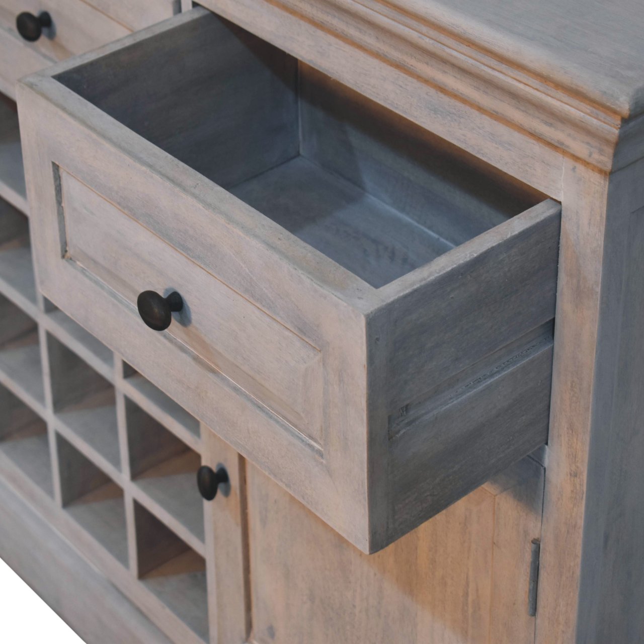 Acid Wash Wine Storage Unit Chest of Drawers | Hidden Storage