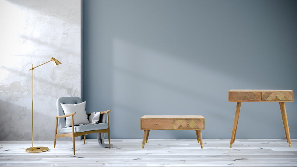 Oak-ish Gold Inlay Console Table