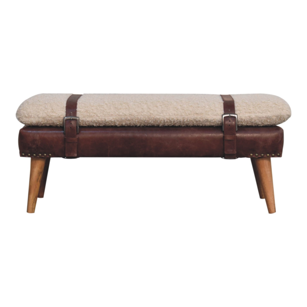 Boucle x Mahogany Leather Bench | Oak-Ish Default Title