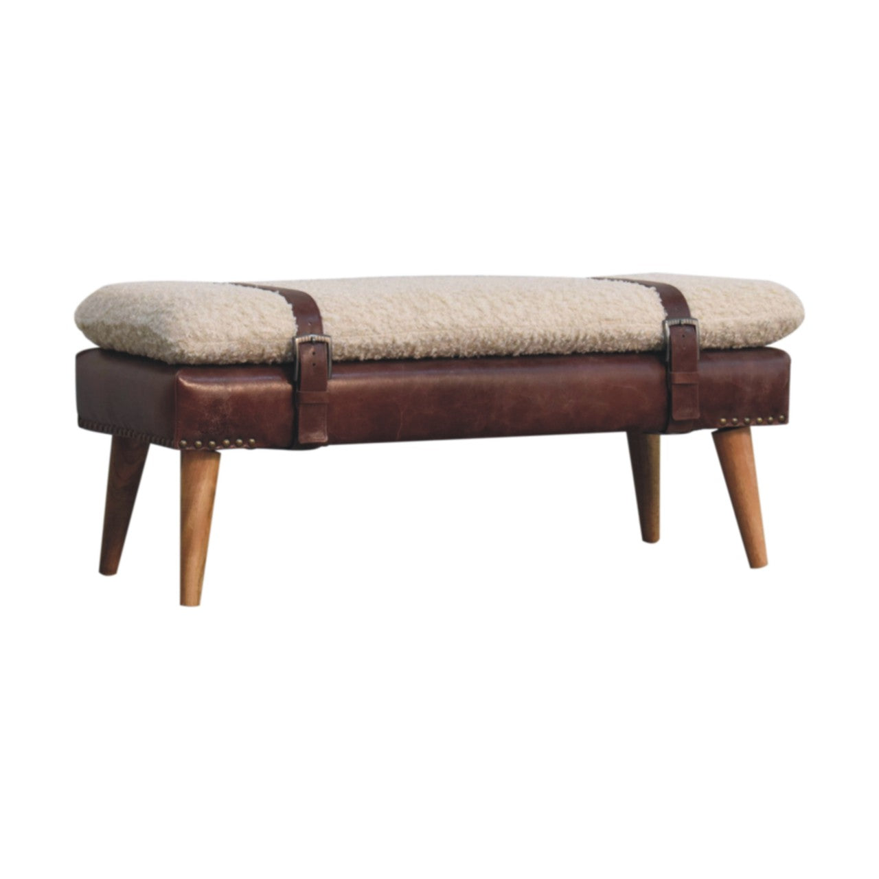 Boucle x Mahogany Leather Bench | Oak-Ish