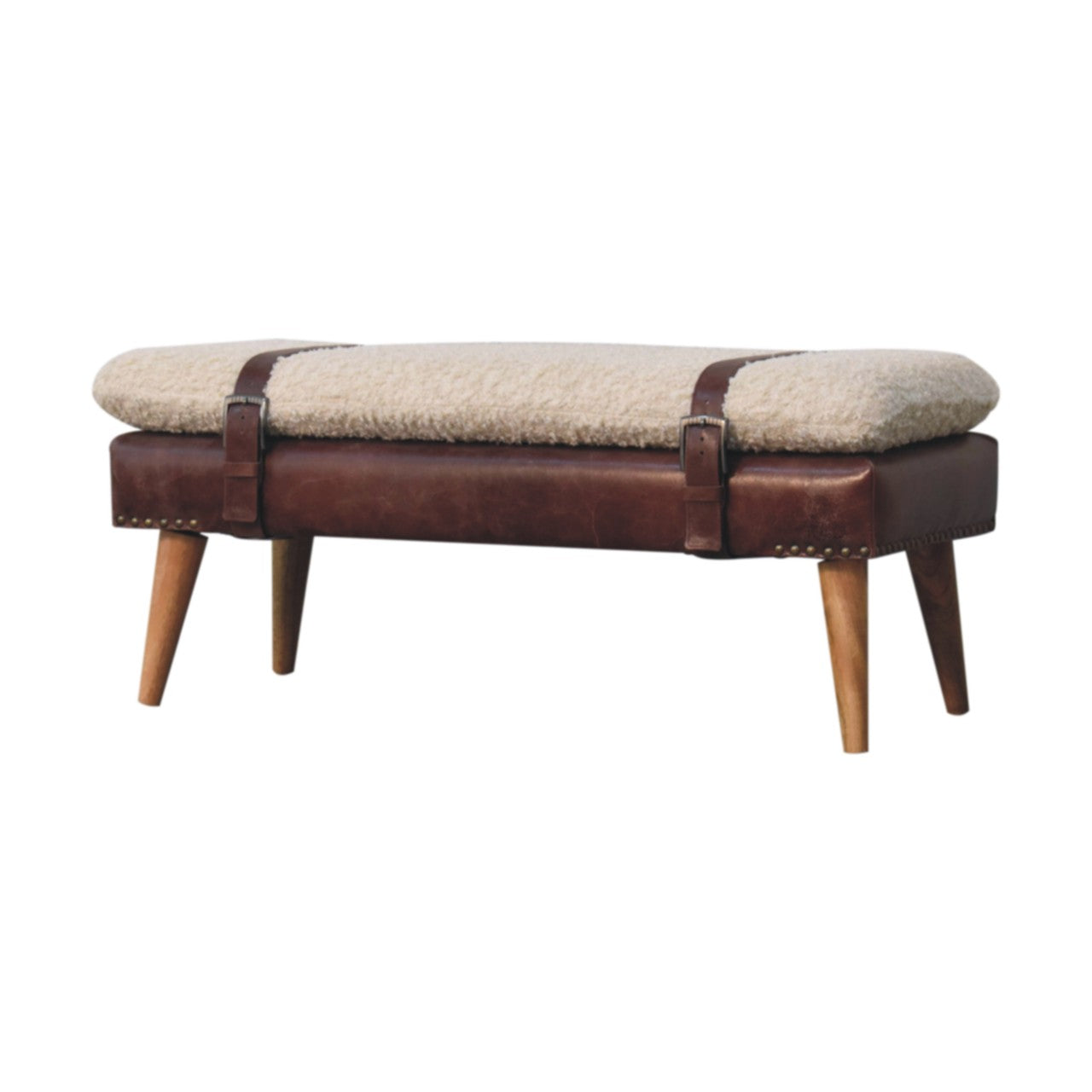 Boucle x Mahogany Leather Bench | Oak-Ish