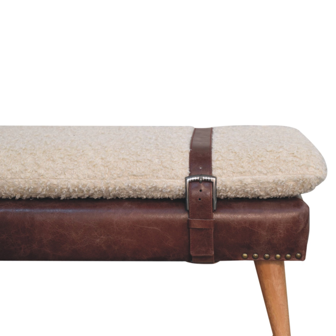 Boucle x Mahogany Leather Bench | Oak-Ish