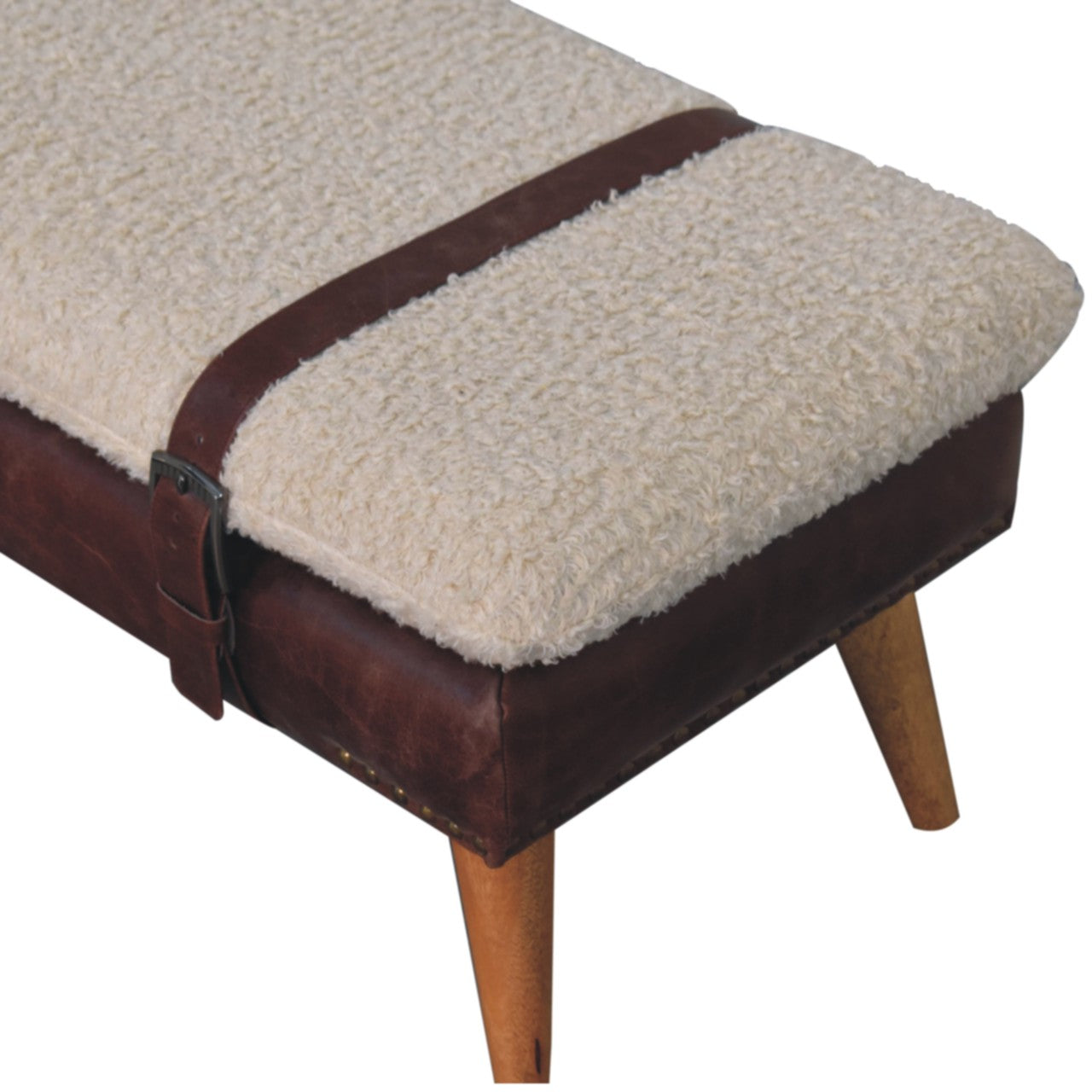 Boucle x Mahogany Leather Bench | Oak-Ish