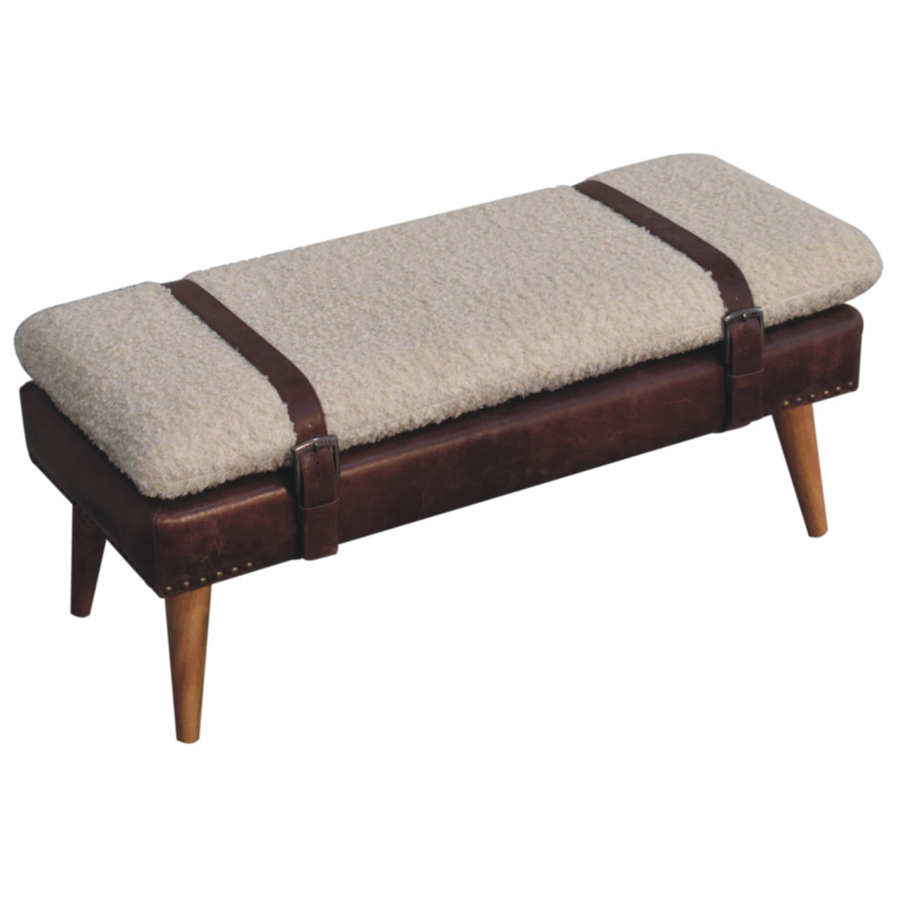 Boucle x Mahogany Leather Bench | Oak-Ish