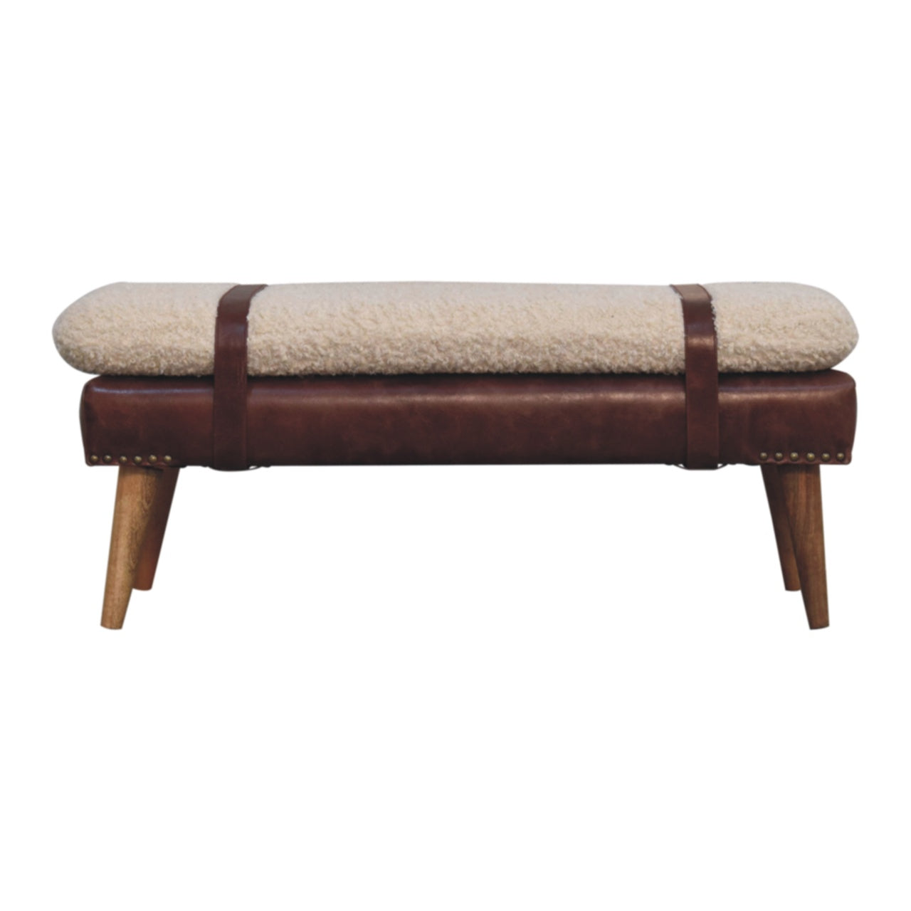 Boucle x Mahogany Leather Bench | Oak-Ish