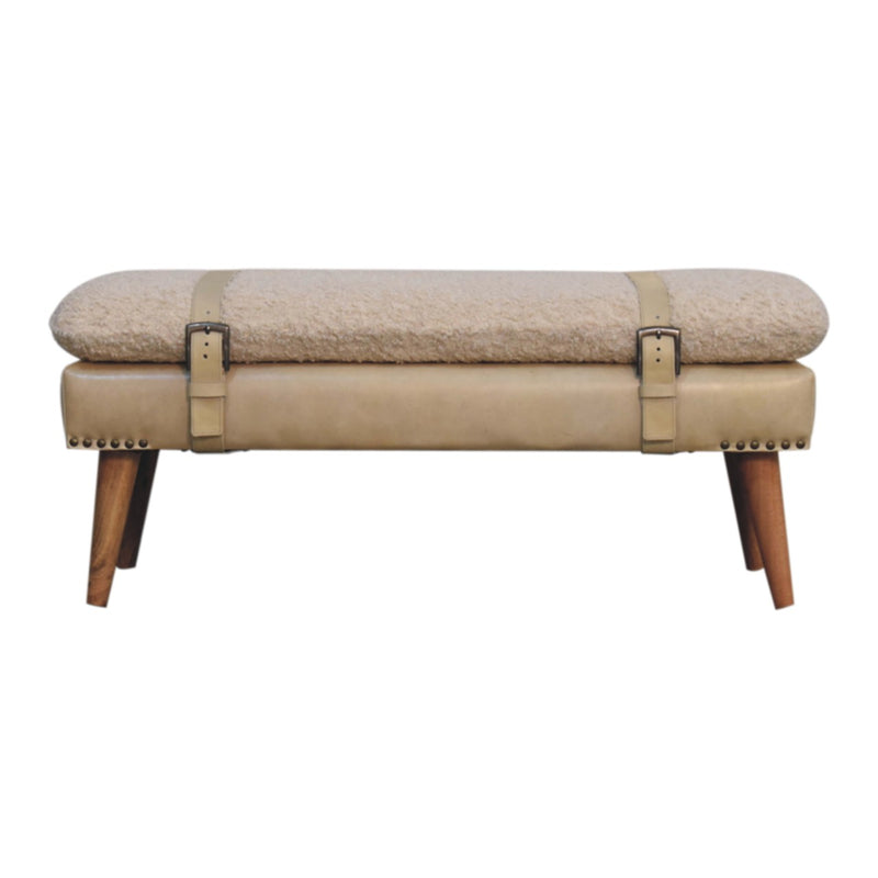 Boucle x Beige Leather Bench | Oak-Ish