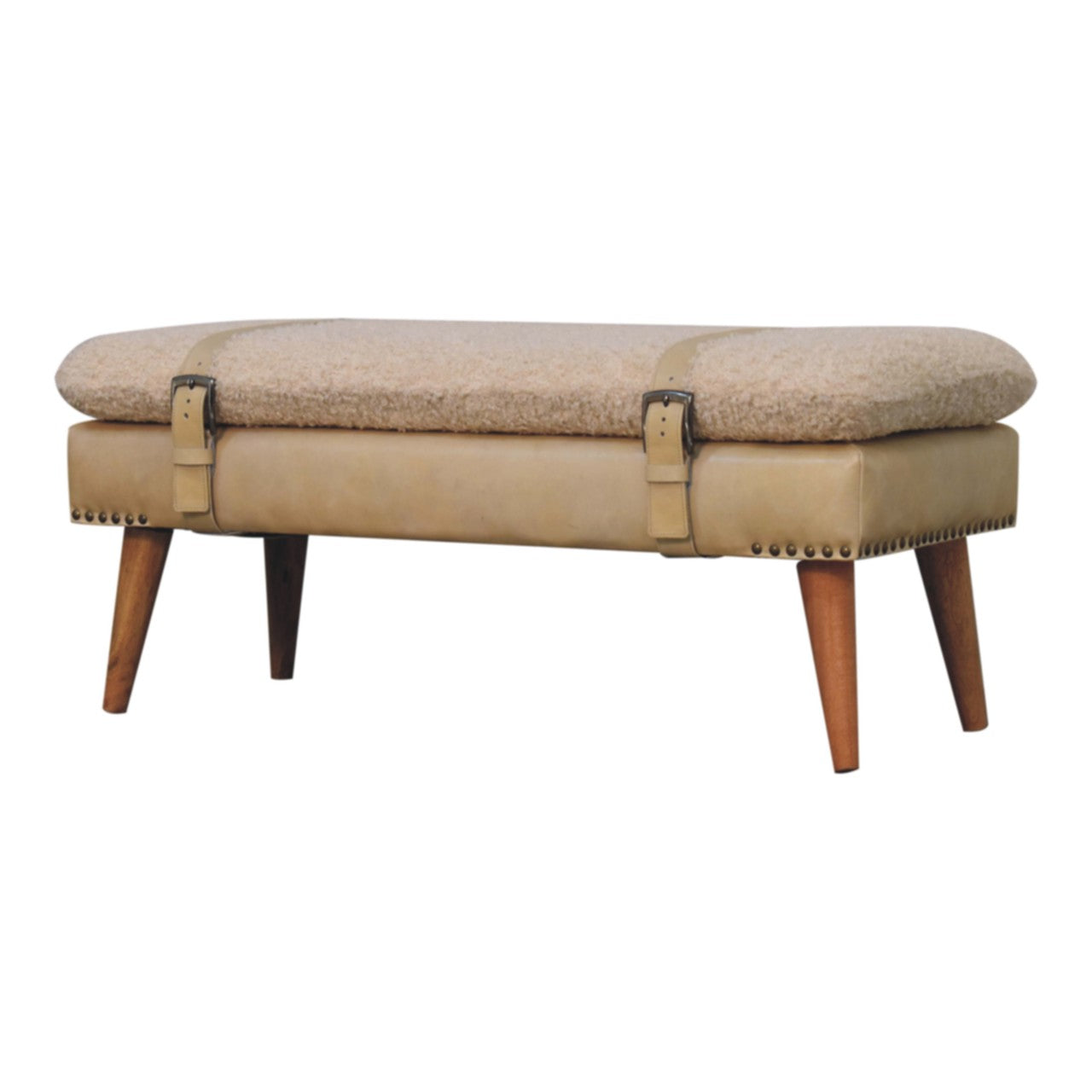 Boucle x Beige Leather Bench | Oak-Ish