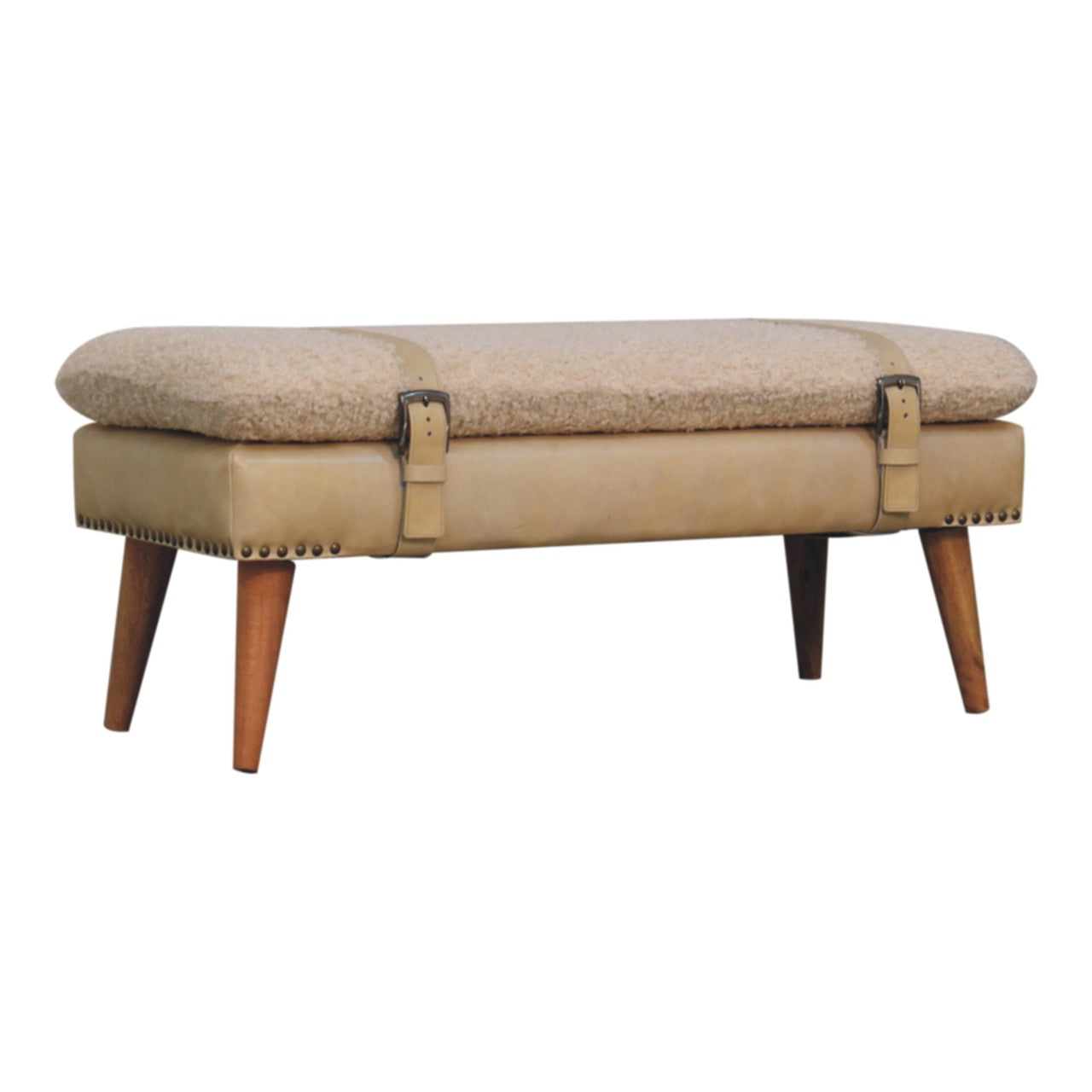 Boucle x Beige Leather Bench | Oak-Ish
