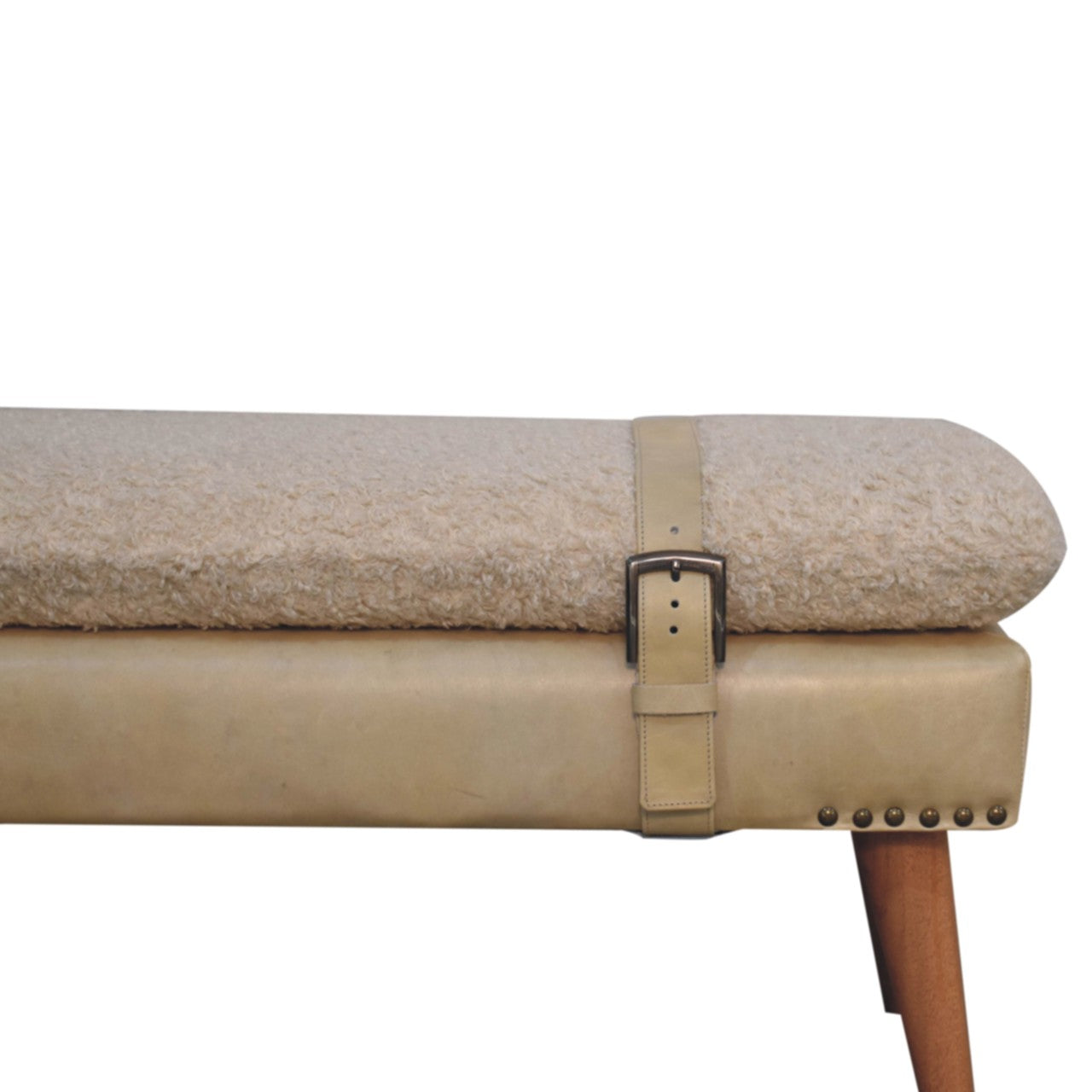 Boucle x Beige Leather Bench | Oak-Ish