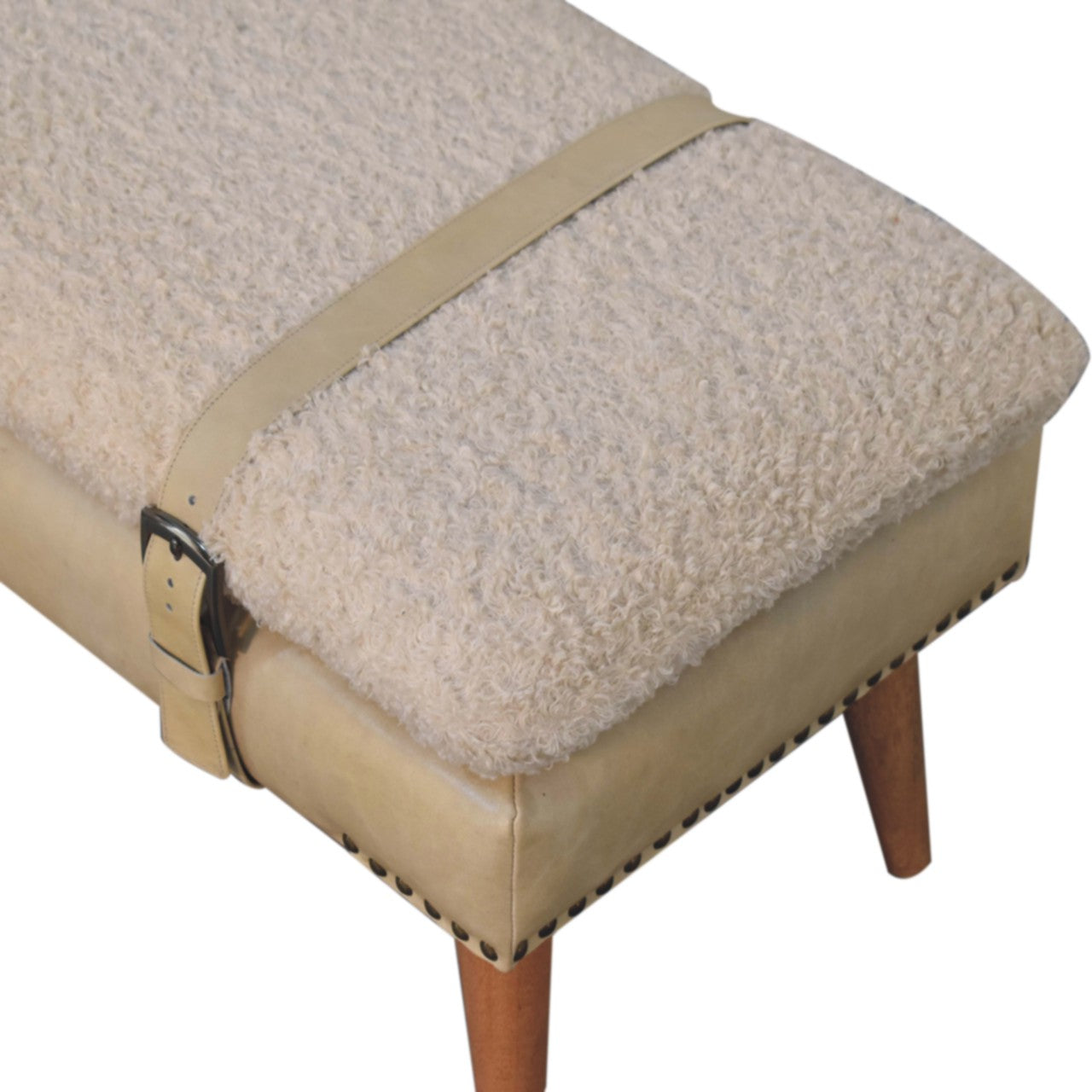 Boucle x Beige Leather Bench | Oak-Ish