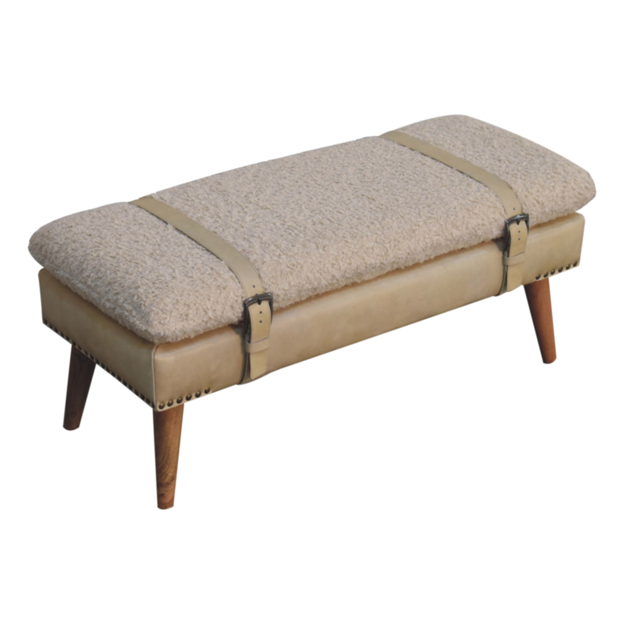 Boucle x Beige Leather Bench | Oak-Ish