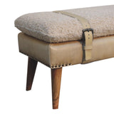 Boucle x Beige Leather Bench | Oak-Ish