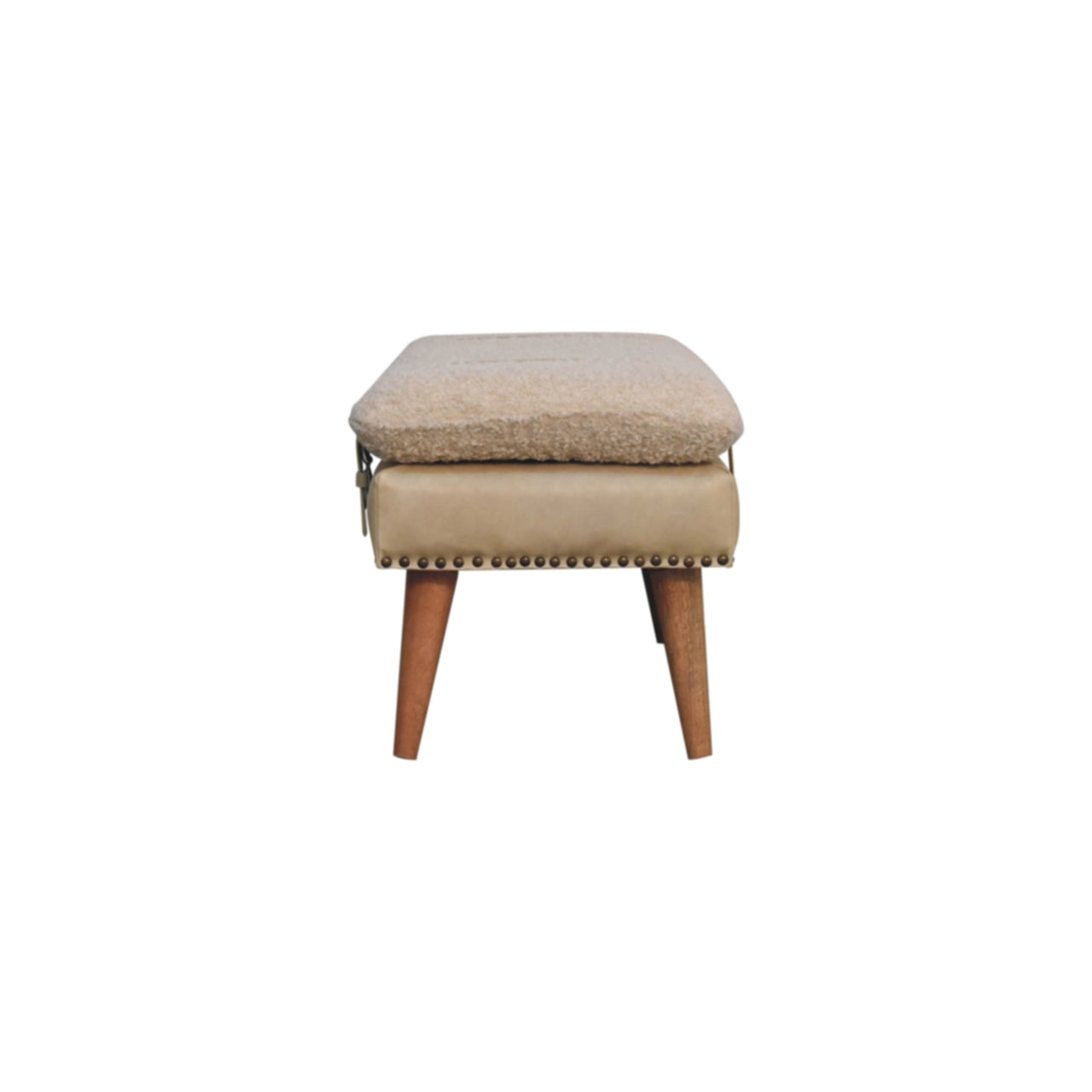 Boucle x Beige Leather Bench | Oak-Ish