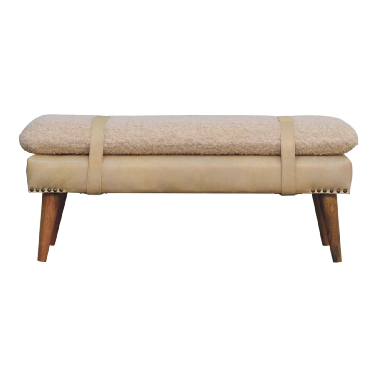 Boucle x Beige Leather Bench | Oak-Ish