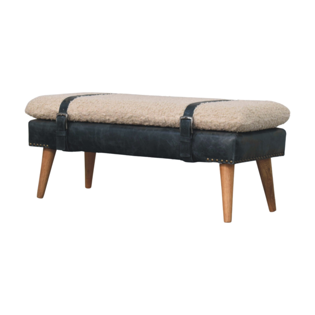 Boucle x Black Leather Bench | Oak-Ish