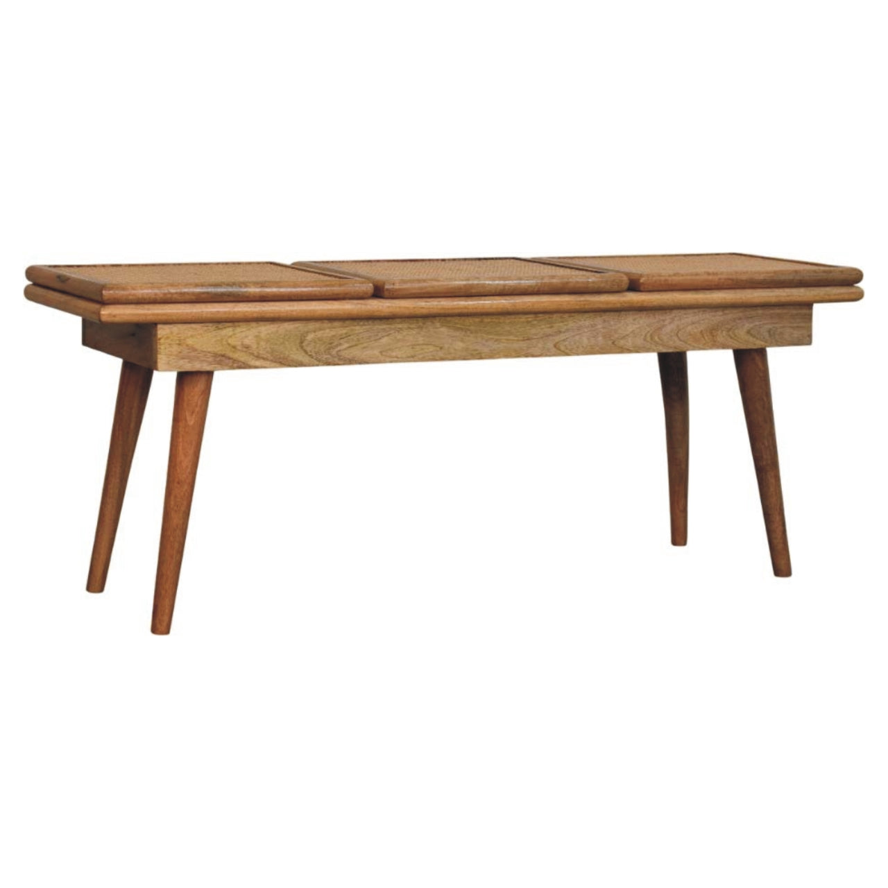 Larissa Triple Accent Oak-ish Cane Bench | Rattan