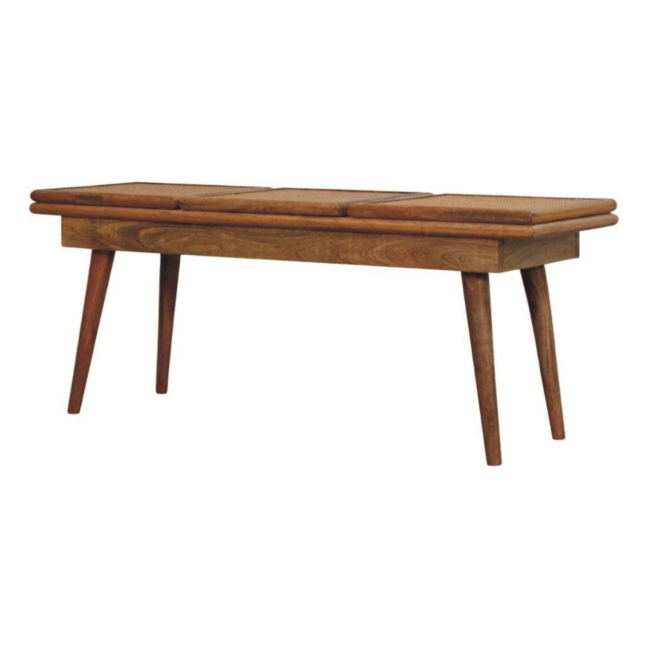 Larissa Triple Accent Oak-ish Cane Bench | Rattan