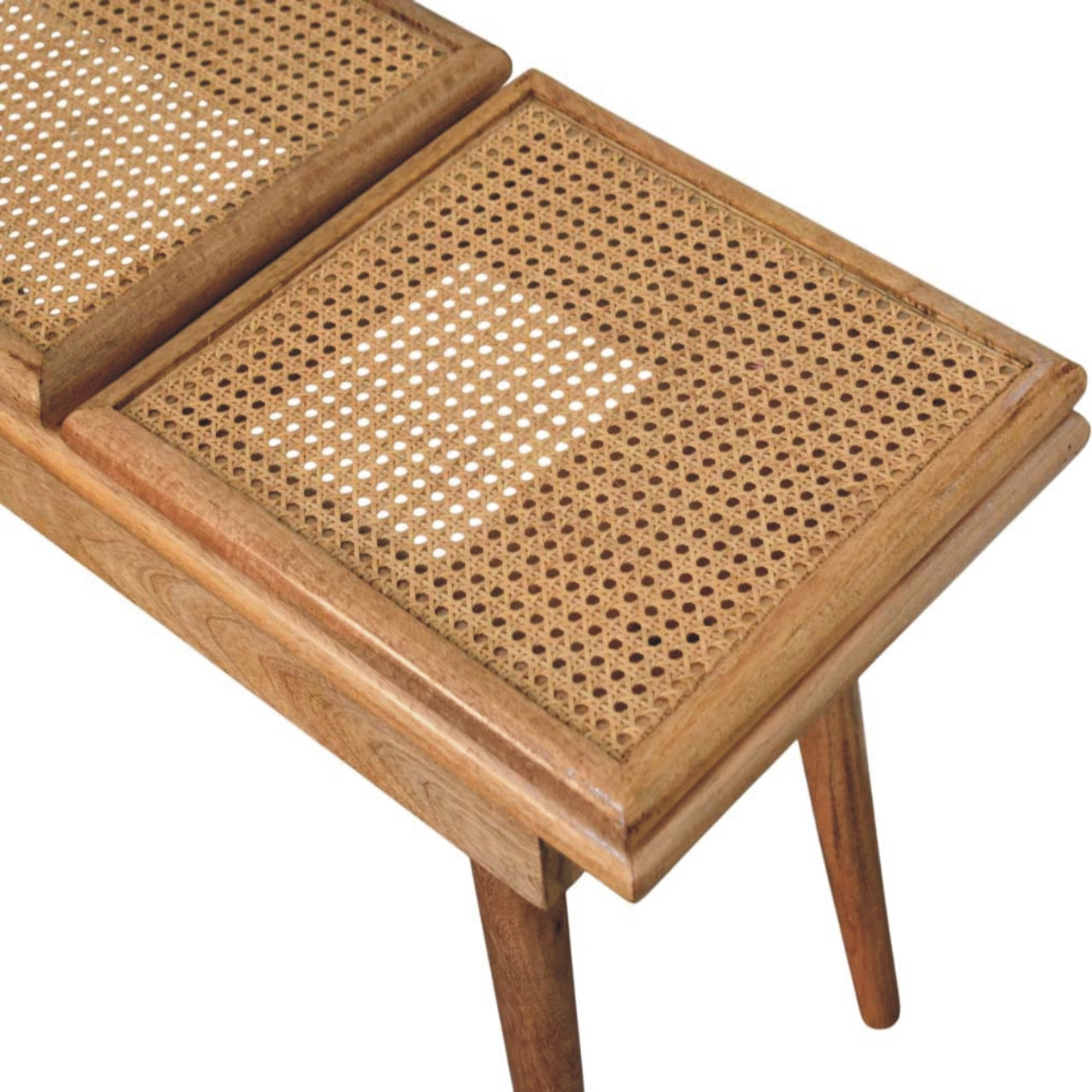 Larissa Triple Accent Oak-ish Cane Bench | Rattan