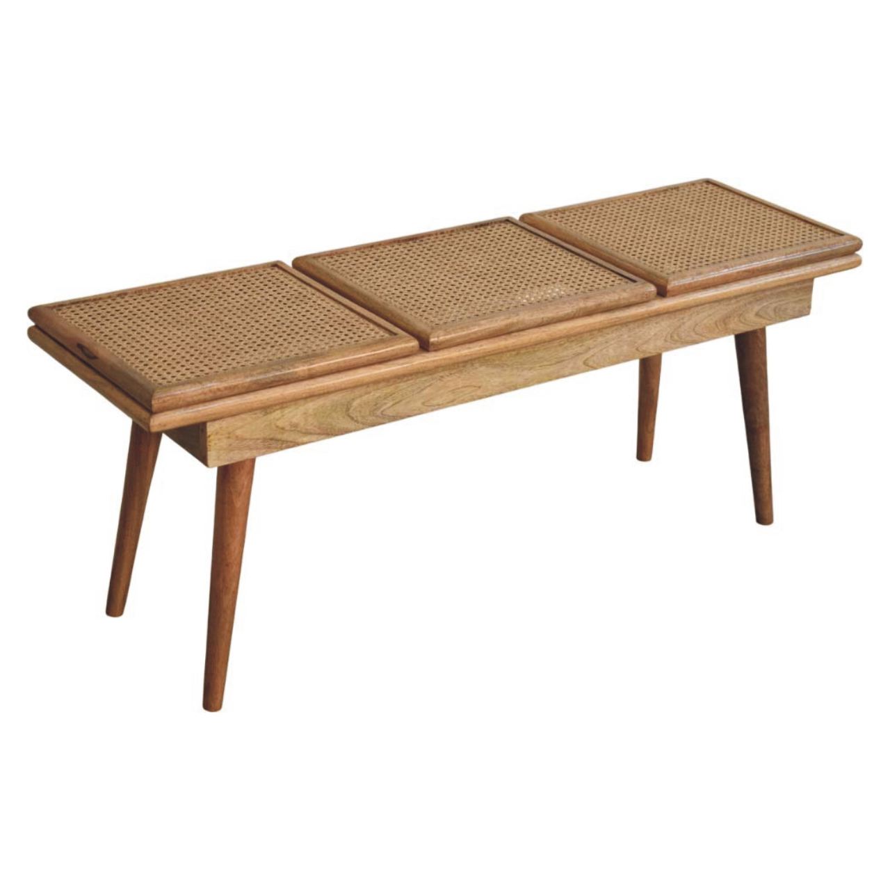 Larissa Triple Accent Oak-ish Cane Bench | Rattan