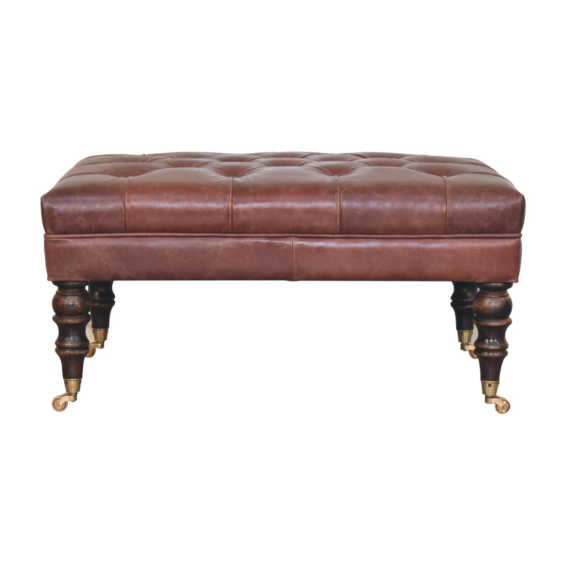 Buffalo Brown Leather Ottoman with Castor Legs Storage Bench | Brass Default Title