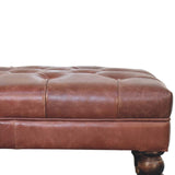 Buffalo Brown Leather Ottoman with Castor Legs Storage Bench | Brass