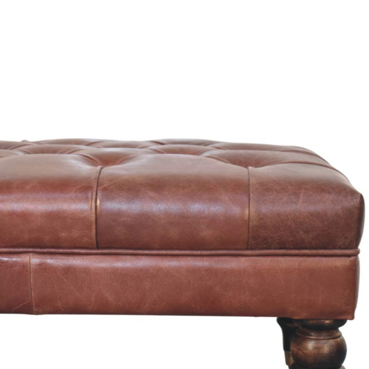 Buffalo Brown Leather Ottoman with Castor Legs Storage Bench | Brass