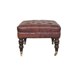 Buffalo Brown Leather Ottoman with Castor Legs Storage Bench | Brass