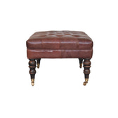 Buffalo Brown Leather Ottoman with Castor Legs Storage Bench | Brass