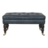 Buffalo Teal Leather Ottoman with Castor Legs Storage Bench | Brass Default Title