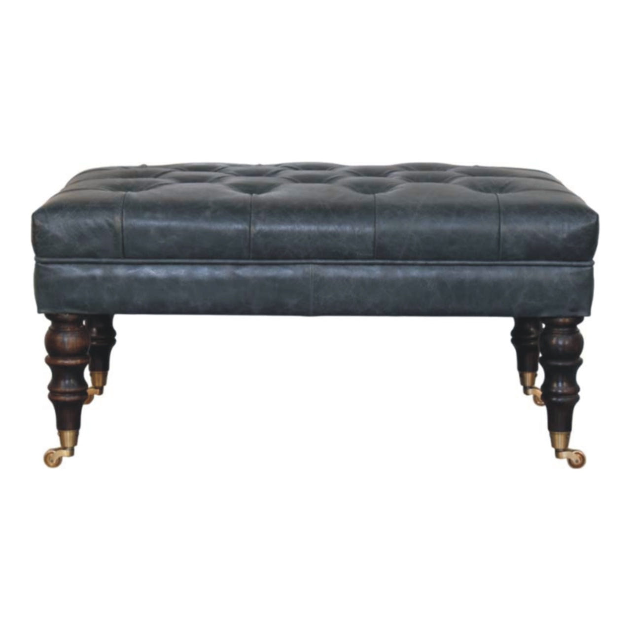 Buffalo Teal Leather Ottoman with Castor Legs Storage Bench | Brass Default Title