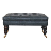Buffalo Teal Leather Ottoman with Castor Legs Storage Bench | Brass Default Title