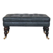 Buffalo Teal Leather Ottoman with Castor Legs Storage Bench | Brass Default Title