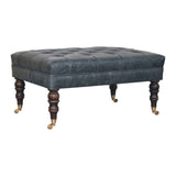 Buffalo Teal Leather Ottoman with Castor Legs Storage Bench | Brass