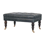 Buffalo Teal Leather Ottoman with Castor Legs Storage Bench | Brass