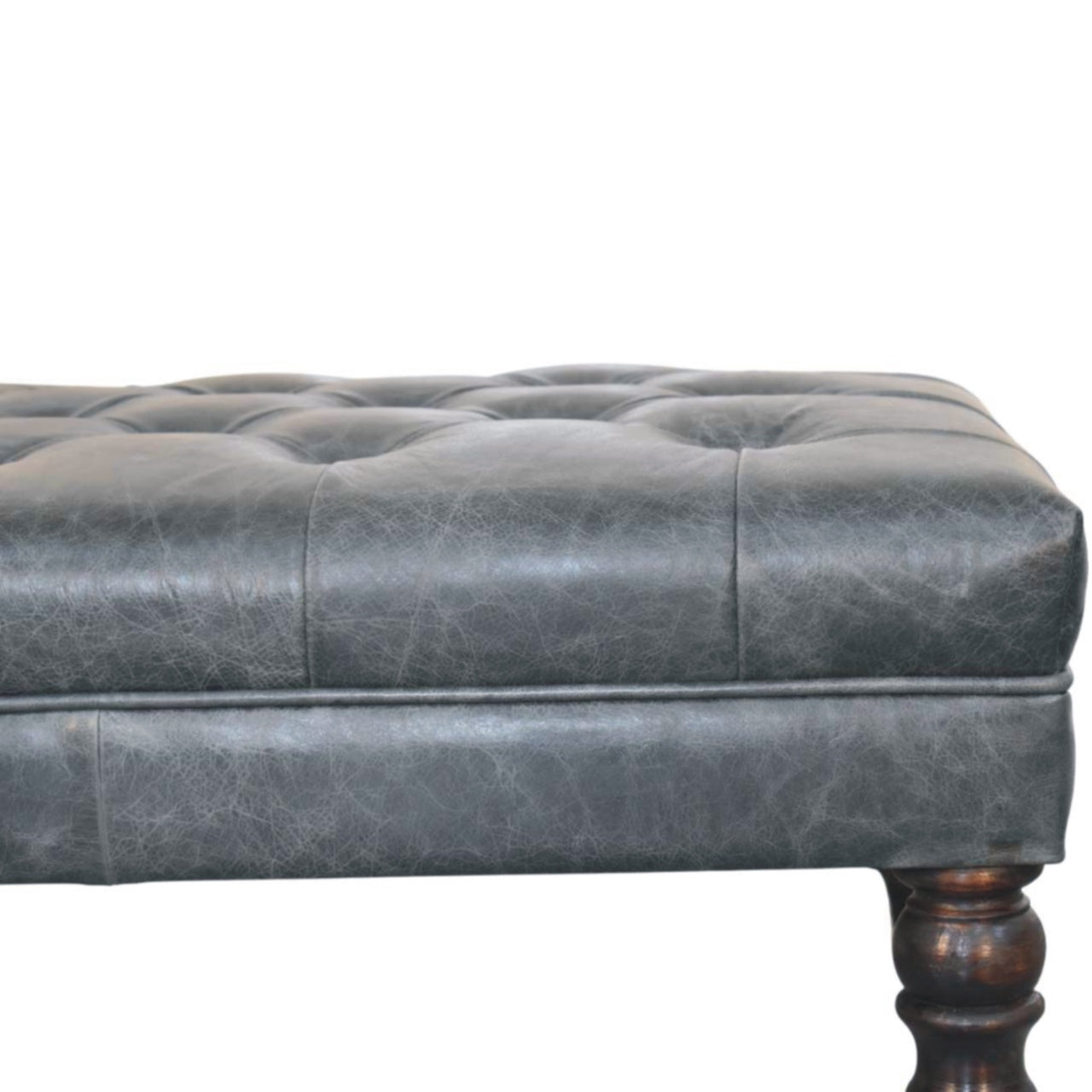 Buffalo Teal Leather Ottoman with Castor Legs Storage Bench | Brass